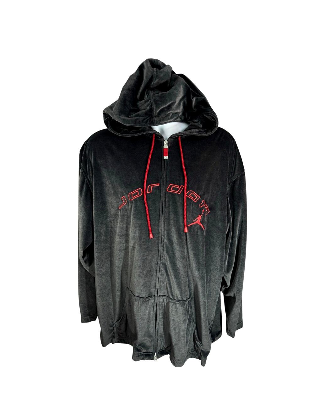 Nike Michael Jordan Velour Black Jacket Size 2XL Double Zipper Hooded